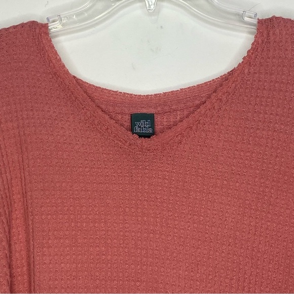 Wild Fable Women’s Hi Lo Tight Waffle Knit Sweater XS Peach Long Sleeves V-Neck - Picture 2 of 11
